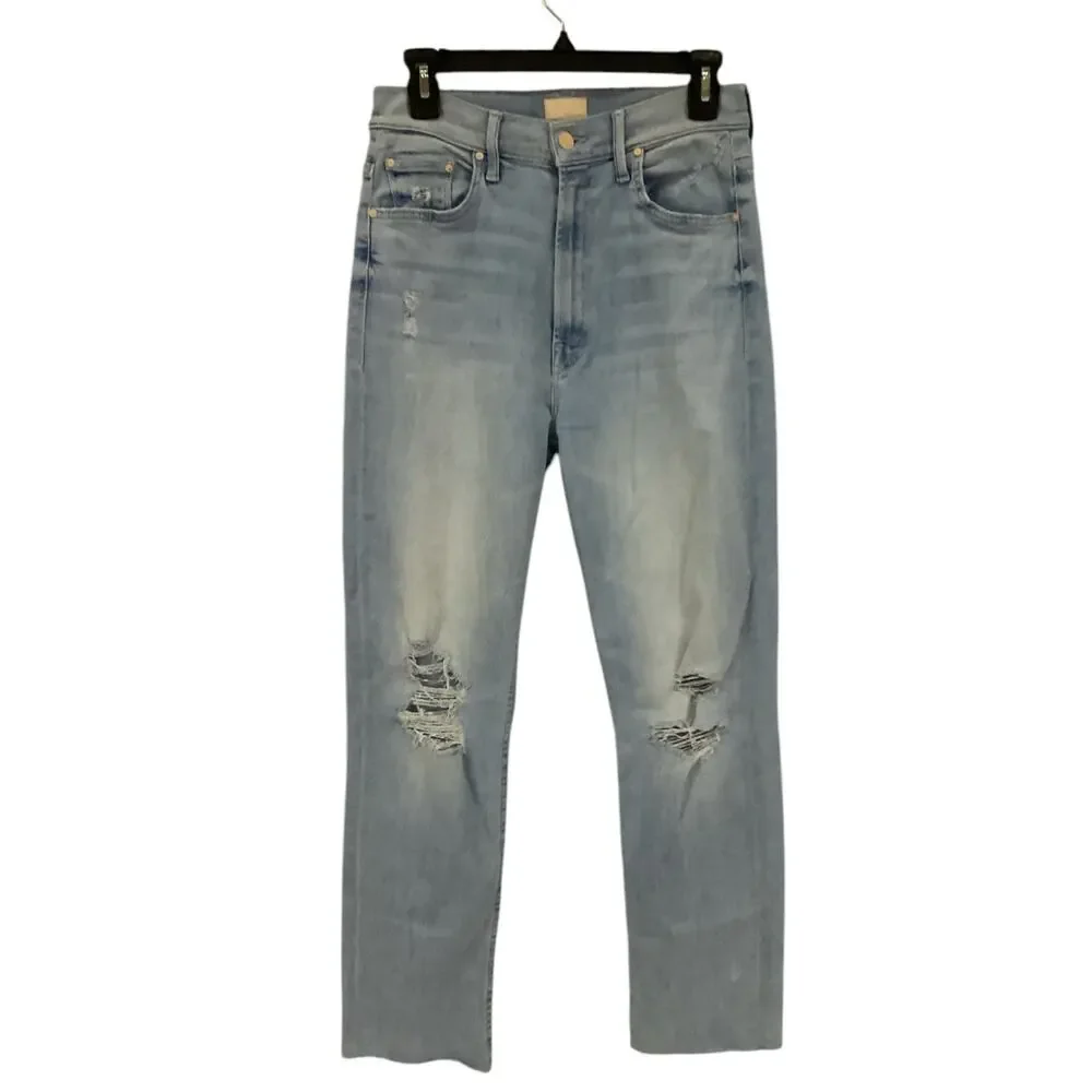 Mother Rider Ankle Fray Jeans Light‎ Wash Distressed High Rise Size 28